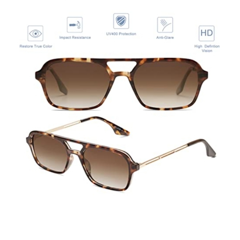 Tortoise Brown Vintage Polarized Sunglasses 70s Retro Flat Narraw Rectangular - Picture 3 of 4